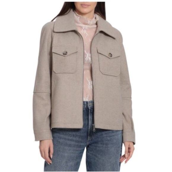 Avec Les Filles Relaxed Zip Front Shirt Jacket Oatmeal Felted Size Large - Picture 1 of 13